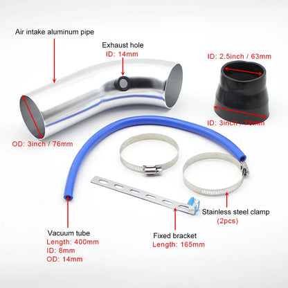 76mm Car Refitted Winter Mushroom Head Air Filter Intake Pipe Kit - High Flow Aluminum Pipe & Cold Air Filter