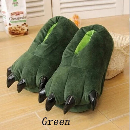 Funny Winter Monster Dinosaur Paw Slippers - Soft and Warm Cotton Shoes for Men, Women, and Kids, Perfect for Parent-Child Home Use