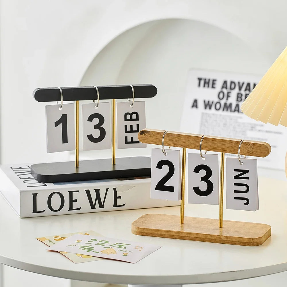 Minimalist Wooden Calendar Ornament – Modern Desk Accessories for Living Room and Office, Simple Home Decor Crafts Gift