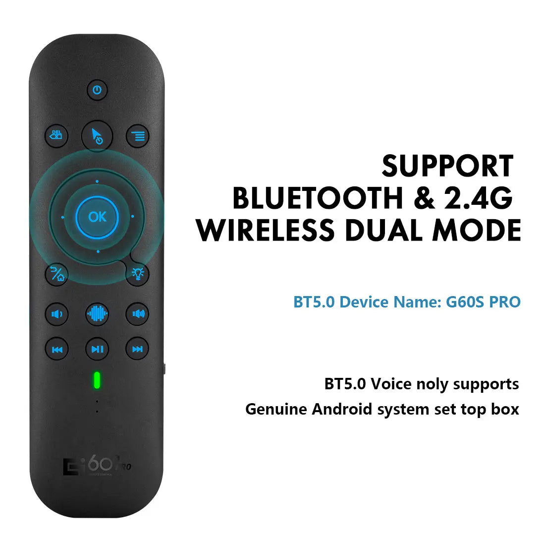 Enhanced G60S Pro: BT Wireless Voice Remote Control | 2.4G BT5.0 Dual Mode Air Mouse with IR Learning & Backlit Light - Android TV Box Compatible