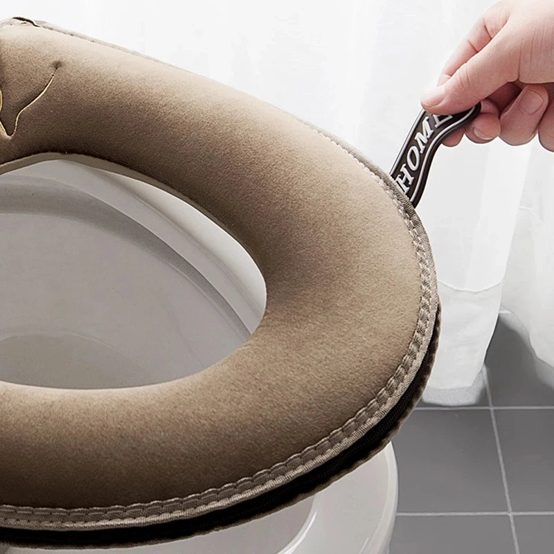 Winter Warm Universal Toilet Seat Cover – Soft, Washable, and Waterproof WC Mat with Removable Zipper and Lid Handle