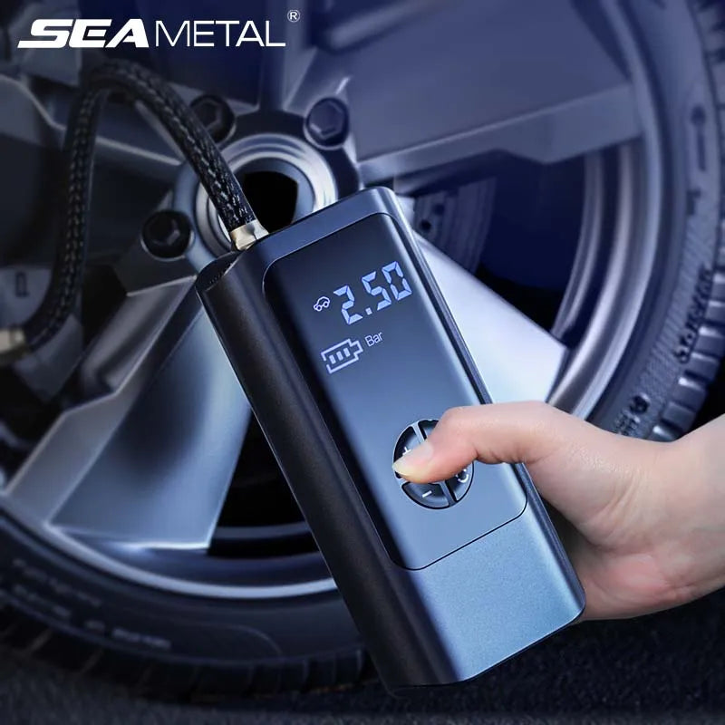 SEAMETAL 8000mAh Portable Car Air Compressor – Wireless and Wired 12V, 150PSI Electric Tire Inflator for Car, Motorcycle, Balls