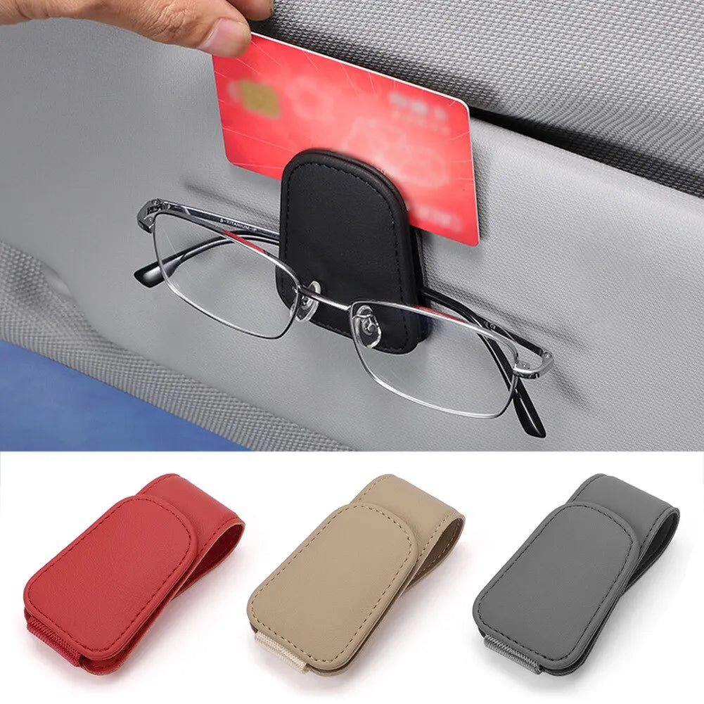 Universal Car Auto Sun Visor Eyeglass Hanger Clip | Leather Glasses Holder | Magnetic Multi-Function Automobile Accessories Storage