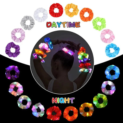 5-50Pcs LED Hair Scrunchie - Light Up Satin Elastic Hairband for Women - Christmas Glow in the Dark Party Supplies