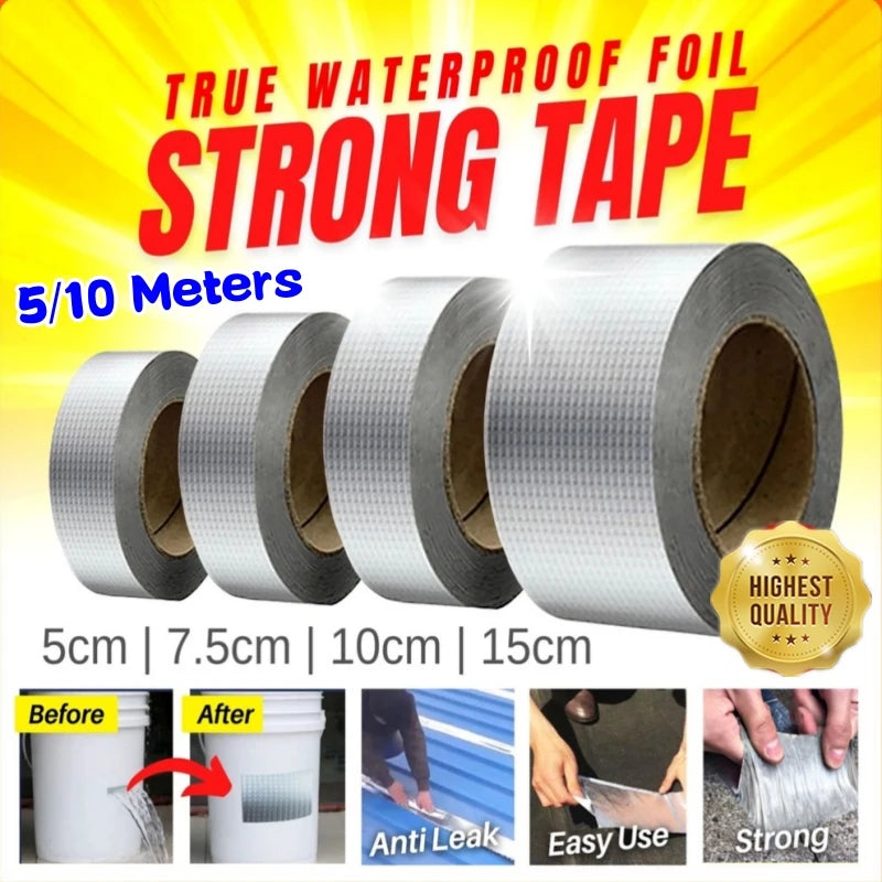 Leakproof Waterproof Tape - Aluminium Foil Adhesive Crack Repair for Roofs, Pipes, Walls - Anti-Leakage Leak Sticker Nano Tapes