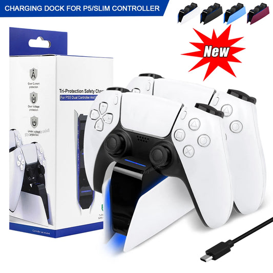 New Fast Dual Charging Station for PS5 - Wireless Game Controller Dock Stand with LED for PS5 Slim Gamepad