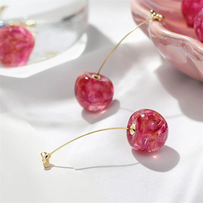 2024 New Arrival Acrylic Geometric Drop Earrings – Fashionable Long Cherry Model for Women | Sweet Fine Jewelry