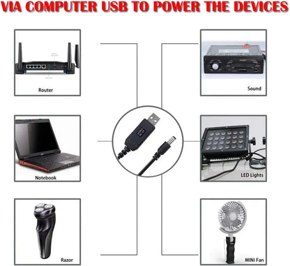 WiFi to Powerbank Cable Connector - DC 5V to 12V USB Boost Converter Cord for Router, Modem, Fan and Speaker