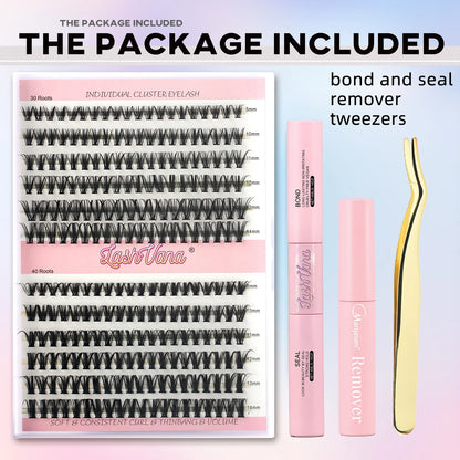 240 PCS Eyelash Clusters Kit: DIY Lash Extension Makeup Tools with Bond & Seal Glue - Essential Accessories for Gluing Lashes