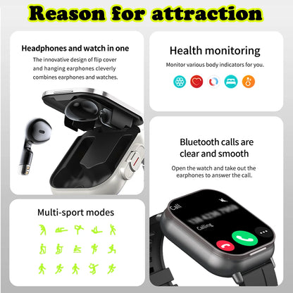 2024 Smart Watch 2 in 1 with Earphone – Bluetooth Call, GPS Tracking, Heart Rate Monitor, Music Playback