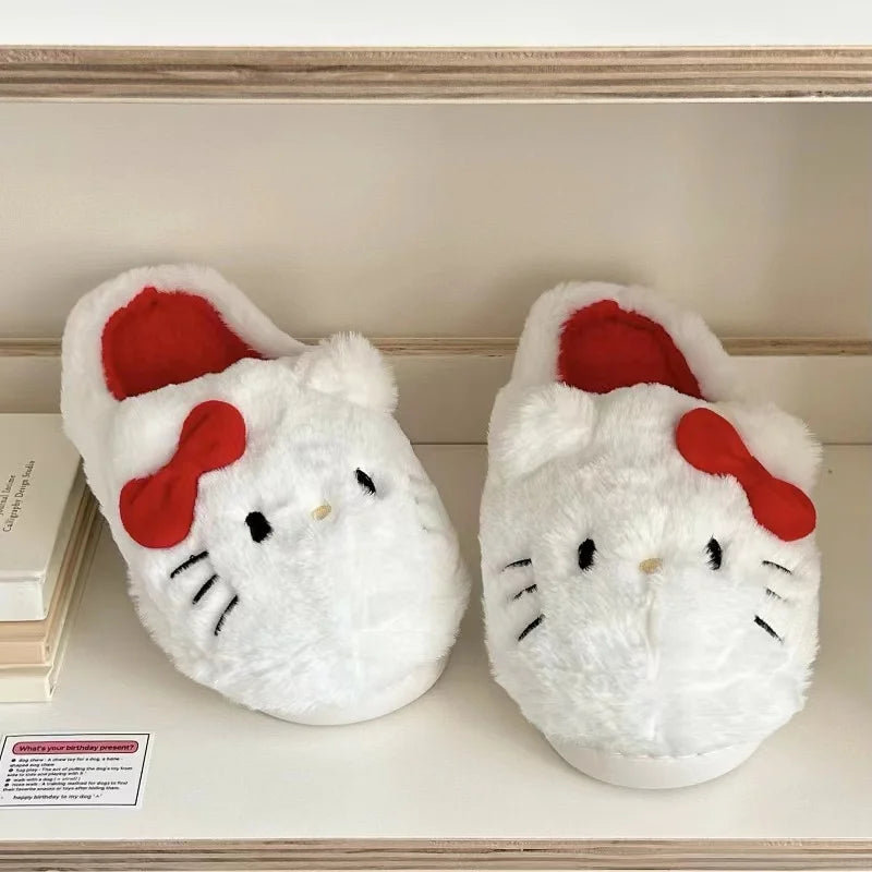 Sanrio Hello Kitty Plush Slippers - Kawaii Cute Student Autumn Winter Soft Padded Bedroom Shoes for Girls