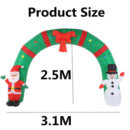 3.1M Inflatable Christmas Arch with Santa Claus and Snowman - Outdoor Decoration with Built-in LED Lights for Home and Garden