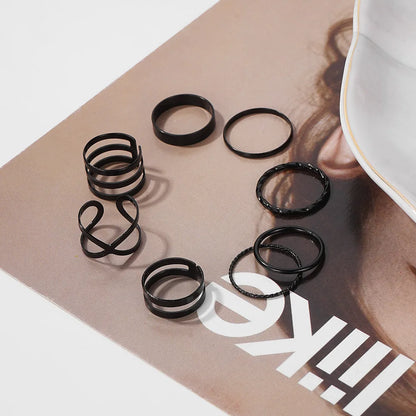 2023 Kpop Punk Geometric Black Chain Open Ring - Luxury Vintage Grunge Aesthetic Jewelry for Women, Y2K EMO Accessories