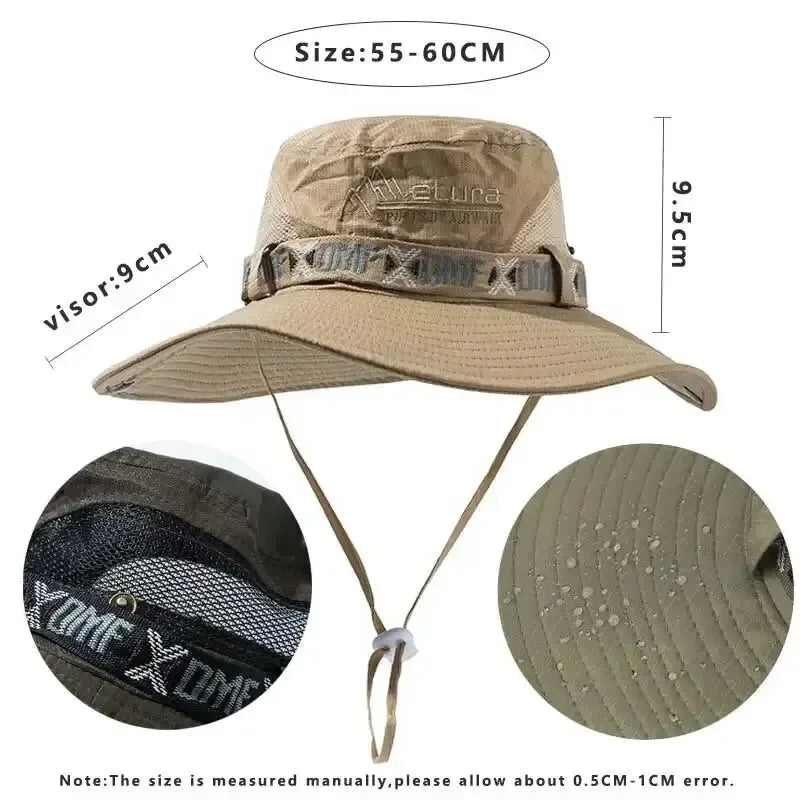 Summer Men's Bucket Hat | UV Protection Wide Brim | Mesh Fisherman Hat for Beach, Safari, and Hiking | Sunscreen Panama Cap