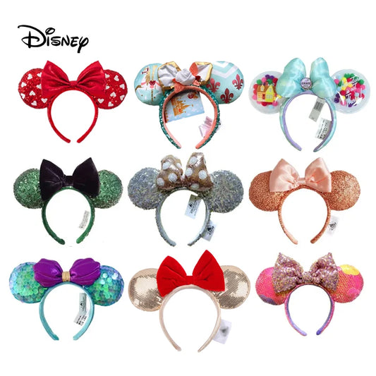 Disney Mickey Mouse Ear Headband: Amusement Park Hair Hoop with Fish Scale Sequin Mesh - Perfect Party Headwear for Girls' Birthday Toy