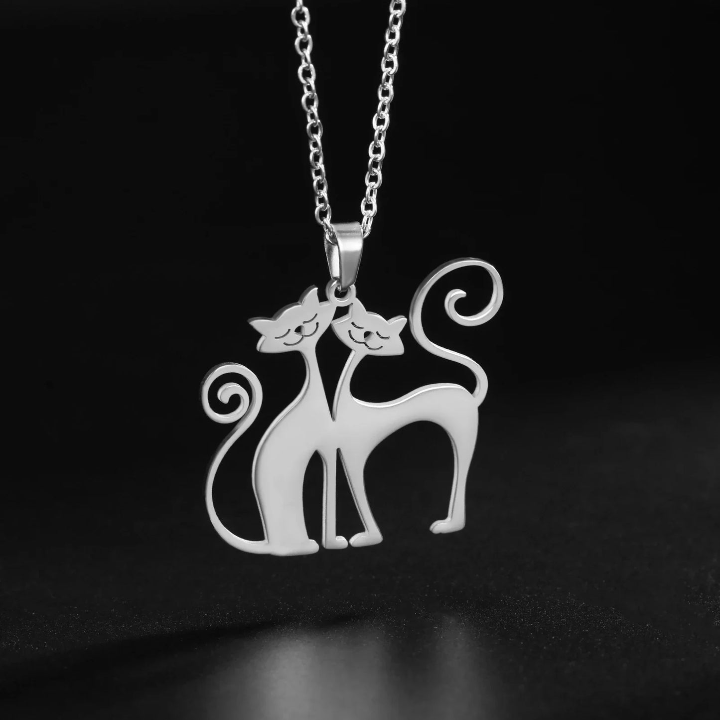 Crouching Cat Pendant Necklace - Stainless Steel, Cute and Fun Animal Design, Perfect Valentine's Day Jewelry Gift for Couples