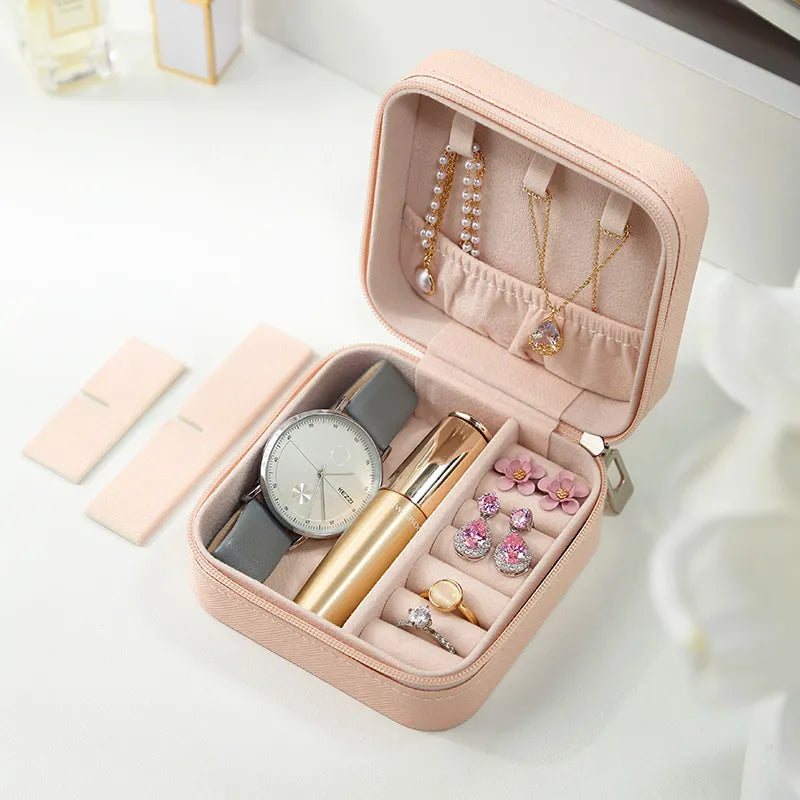 Compact Travel Companion: Portable Mini Jewelry Storage Box - Leather Organizer for Earrings, Necklaces, Rings - Display and Protect Your Jewelry On-The-Go