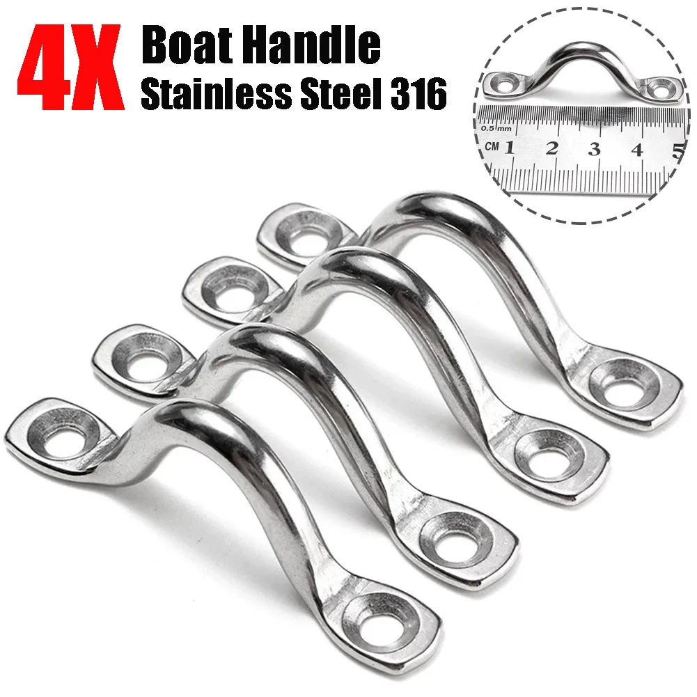 4pcs 5mm Stainless Steel Wire Eye Straps - Marine Grade 316 Handle Hooks for Boat Canopy, Engines, and Tie Down Fenders