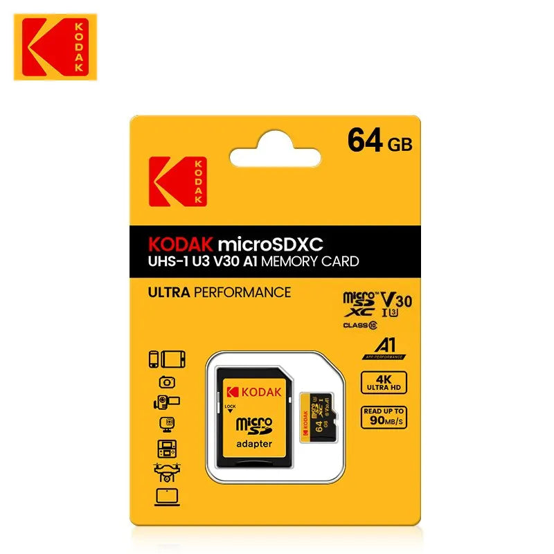 KODAK Memory Card Driving Recorder - 32GB/64GB Micro SD Memory Card for Mobile Phone, PC, Earphone, Speaker, HD Camera, Game Switch