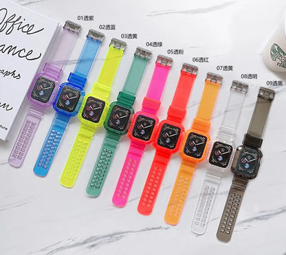 Clear Band & Case for Apple Watch | Transparent Plastic Strap | Fits 38mm, 40mm, 41mm, 42mm, 44mm, 45mm, 49mm | Series 3-9 & SE