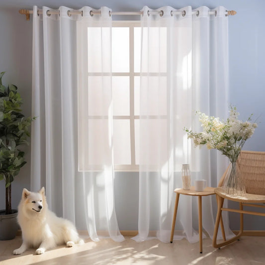 Shading Solid White Sheer Curtains - Modern Tulle Voile Organza for Living Room and Kitchen Window Decoration