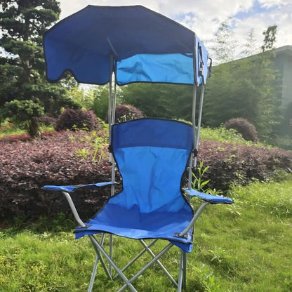 Folding Portable Recliner Chair with Canopy Shade: Thick & Comfortable Anti-Slip Beach Chair