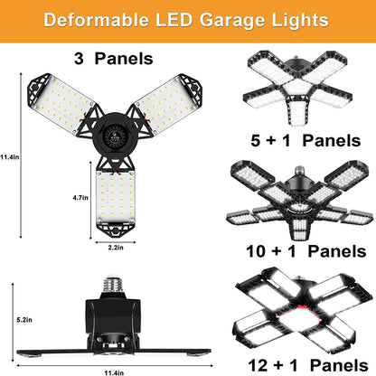 Deformable LED Garage Light: 3/5/10 Panels Industrial Lighting for Workshop - E26/E27 Ceiling Night Lamp for Shop Storage Warehouse