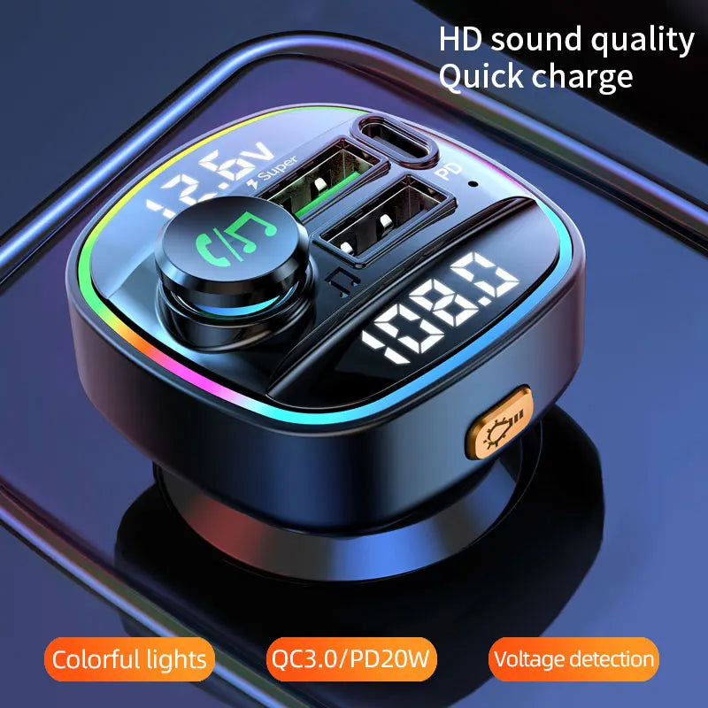 Bluetooth 5.0 FM Transmitter Handsfree Car Radio Modulator MP3 Player - 22.5W USB Super Quick Charge Adapter Included