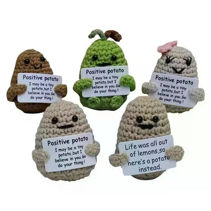 Positive Energy Potato Hug Pocket Mini Plush Doll - Handmade Wool Knitting with Card, Funny Christmas Gift and Room Decoration