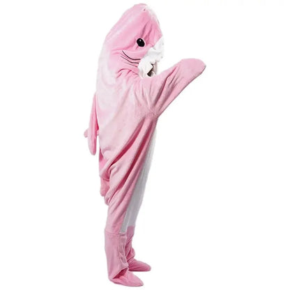 Shark Blanket Onesie for Adults - Cartoon Hooded Flannel Sleeping Bag, Warm Pajama Homewear, Funny Winter Blanket