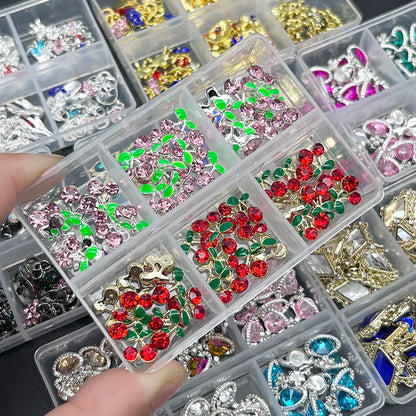 1Box Saturn Planet Cross Nail Charms - Luxury Nail Parts with Gem Stones & Crystal Rhinestones - Nail Art Decoration Accessories