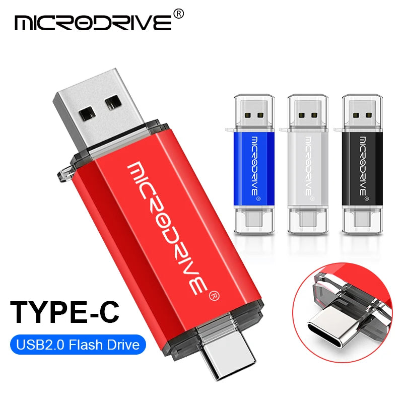 Type C USB Flash Drive OTG 2-in-1 - USB 2.0 and Micro USB Pen Drive, Available in 128GB, 64GB, 32GB, 16GB, 8GB, 4GB