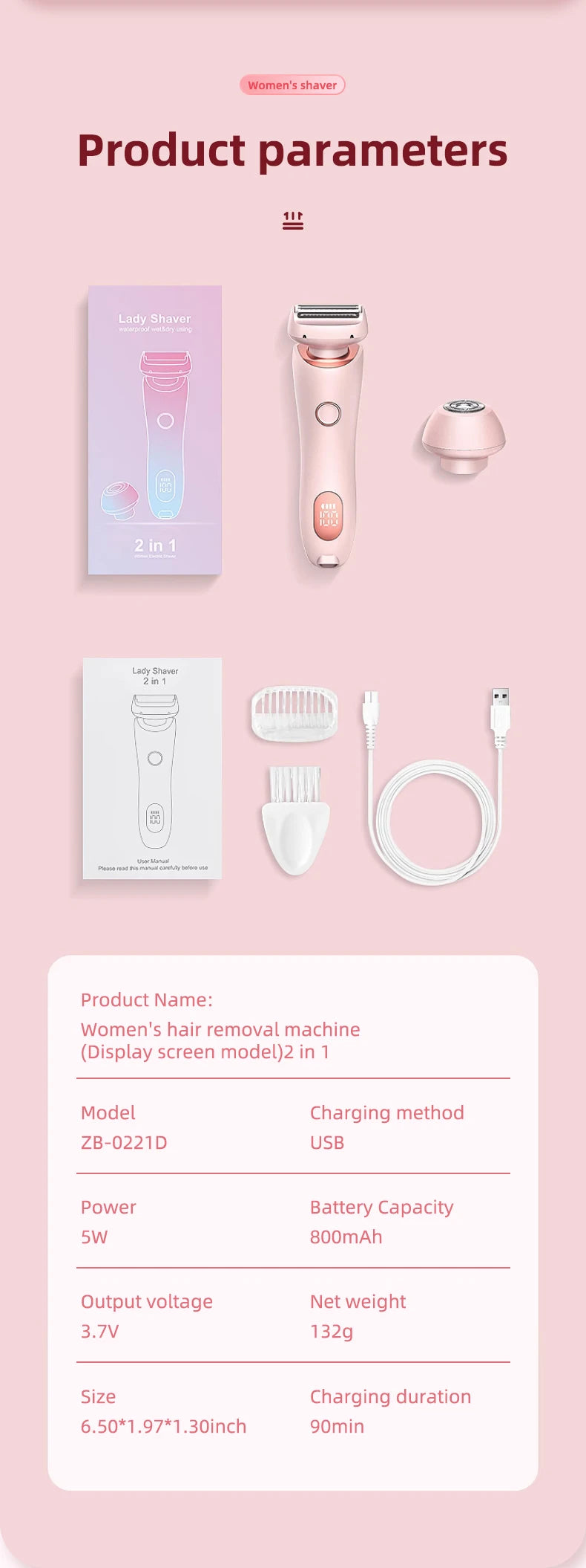 Painless Hair Removal Epilator - USB Rechargeable Trimmer for Women, Body, Face, Leg, Armpit, Bikini, and Pubic Shaver