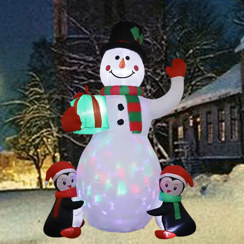 1.8m Christmas Inflatable Decoration - Snowman and Penguin with Built-in LED Lights, Ideal for Indoor/Outdoor New Year Party and Garden Decor