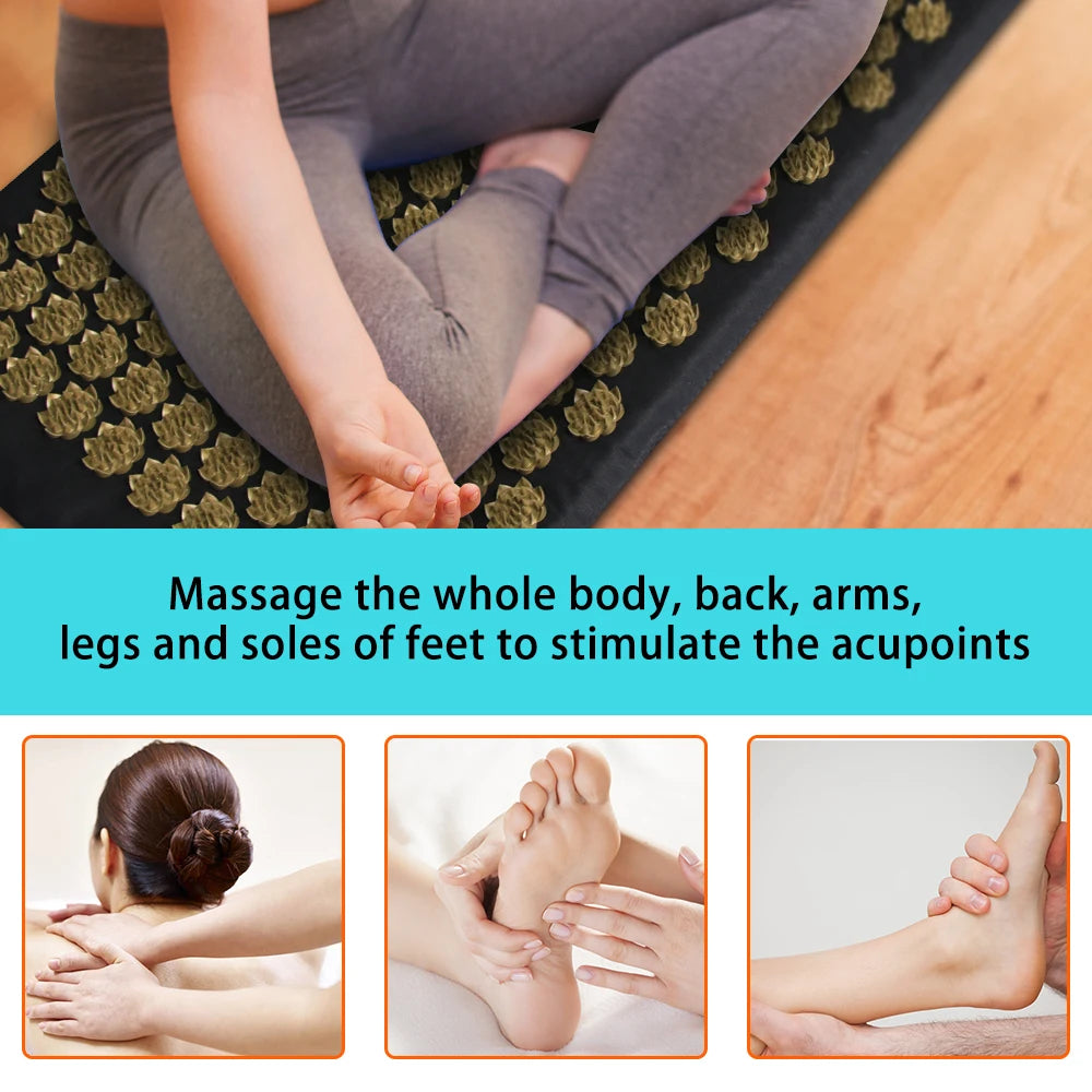 Elevate Your Wellness: Pranamat Eco Lotus Spike Mat - Acupuncture Massage Cushion with Kuznetsov's Applicator - Neck, Foot, and Back Relief for Yoga Acupressure Massage