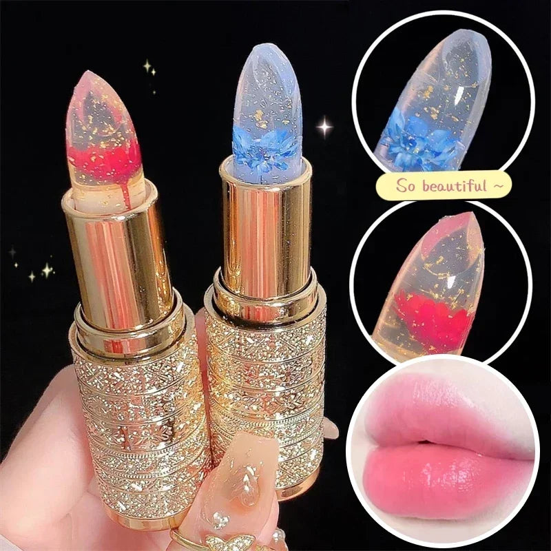 Moisturizing Flower Transparent Lipstick - Temperature Color Changing Long-Lasting Jelly Lip Balm for Lips Care Makeup (1pc)