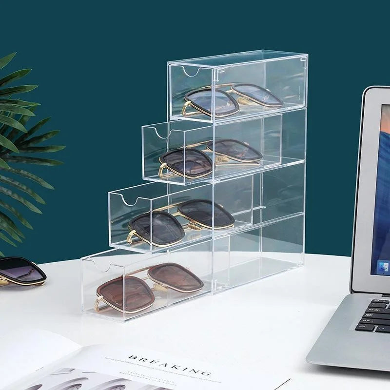 4-Layer Plastic Drawer Storage Box: Transparent Dustproof Organizer for Sunglasses, Cosmetics, Stationery, Kitchen - Desktop Storage Rack