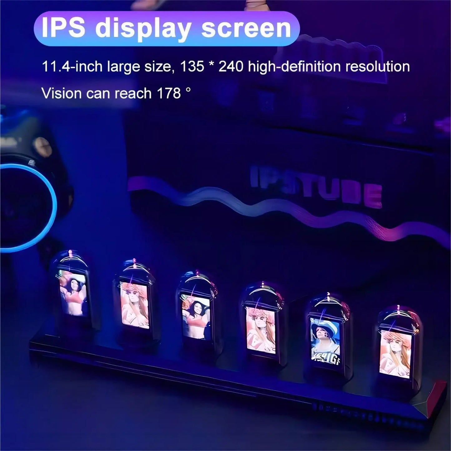 RGB Nixie Tube Clock – LED Glows with IPS Color Screen, DIY Analog Digital Tube Night Light for Gaming Desktop and Home Decoration, Perfect Gift Idea