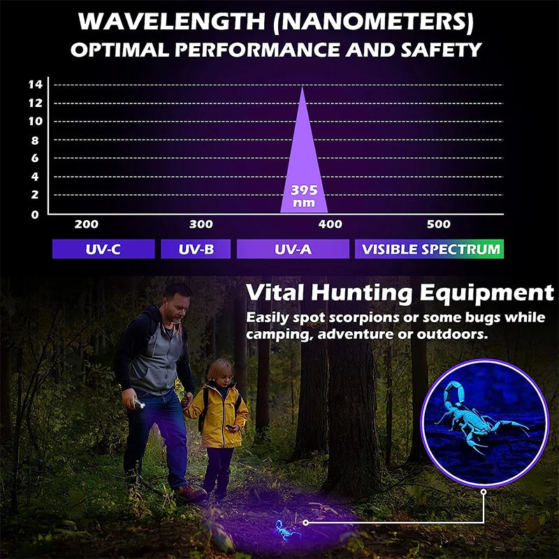 Zoomable USB Rechargeable UV Flashlight: 395nm Blacklight for Pet Urine Detection and Resin Curing - Ultraviolet Light Tool