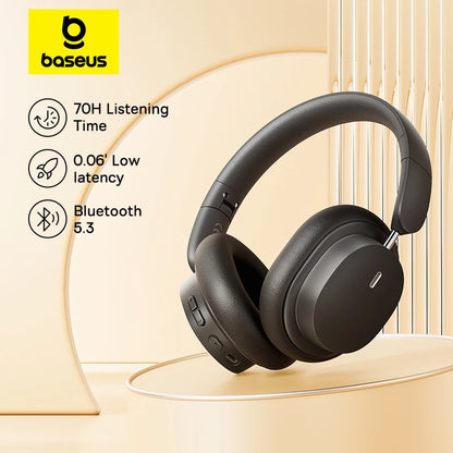 Baseus Bowie D05 Wireless Headphones – 3D Spatial Audio, Bluetooth 5.3, 40mm Drivers, Foldable Over-Ear Headset, 70H Battery Life