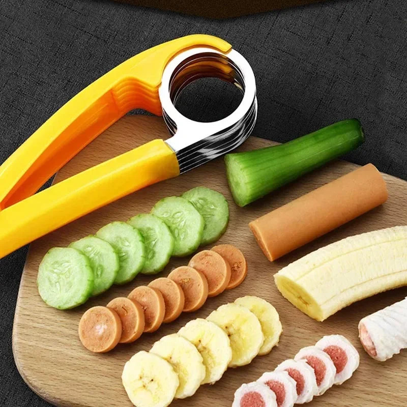 Stainless Steel Kitchen Accessories: Banana & Fruit Slicer, Vegetable & Sausage Cutter - Salad & Sundae Cooking Tools