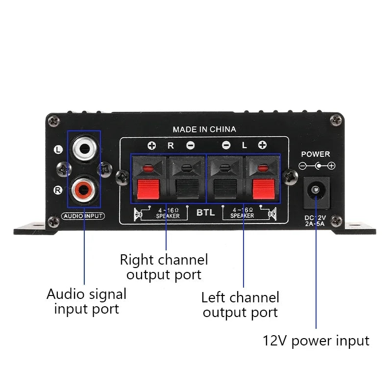 AK170 Mini Digital Power Audio Car Amplifier - 200W x 2 Stereo Amplifier with Blue Light for Home Theater, Club and Party Music