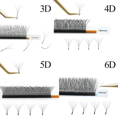 NAGARAKU Automatic Flowering W Shape Eyelash Extensions - 3D/4D/5D/6D Premade Fans, Natural Soft Light, Full & Dense