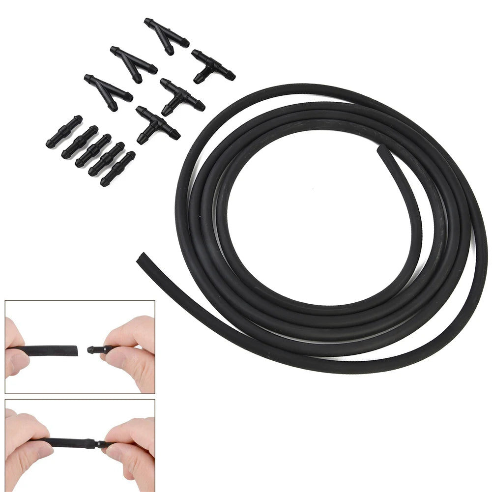 Universal Car Windshield Washer Hose Kit: T-Piece Tube Pipe Splitter Connector with Nozzle Hose Tube Connector