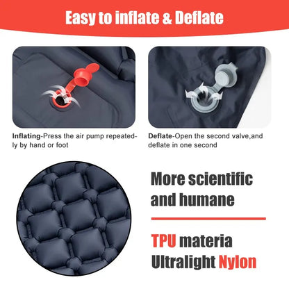 Ultralight Inflatable Camping Mattress with Pillows - Outdoor Sleeping Pad with Built-In Inflator Pump - Perfect for Hiking and Camping