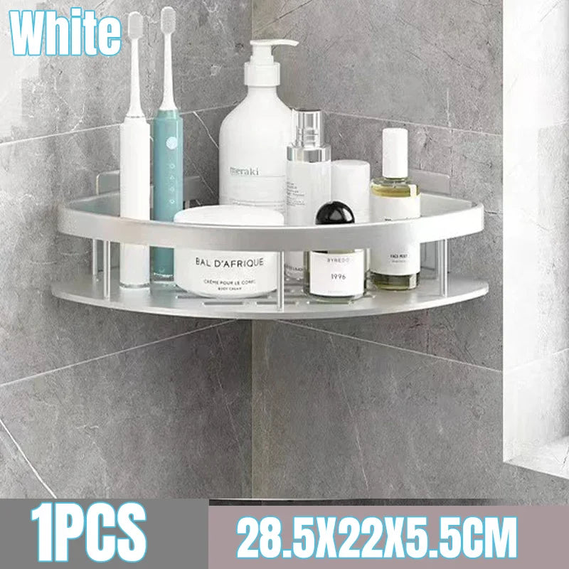 Aluminum Alloy Bathroom Shelf - No Drill Kitchen and Shower Storage Organizer, Wall Mounted Accessory Shelf