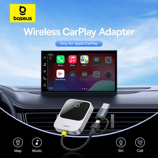 Baseus Wireless CarPlay Adapter – Smart CarPlay Box for iOS, Wired to Wireless Display, Plug and Play with Bluetooth and WiFi Connectivity