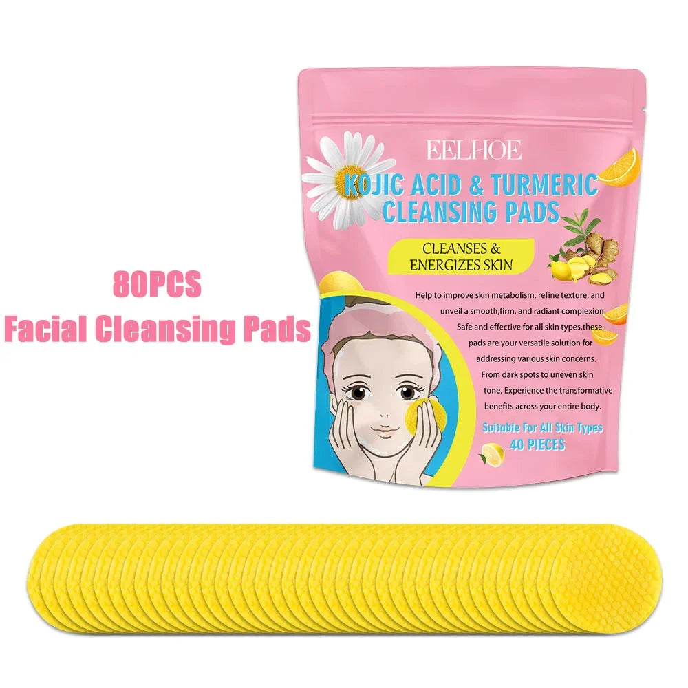 40/80/120/200PCS Turmeric and Kojic Acid Exfoliating Cleansing Pads - Fades Dark Spots and Exfoliates Skin