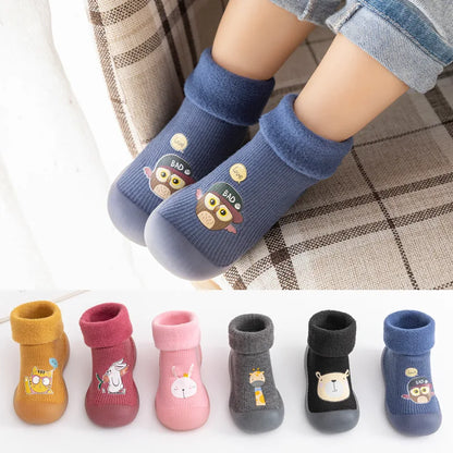 Cozy Toddler Shoes & Socks Set: Autumn/Winter Thickened Velvet Warm High Tube for Boys & Girls | Soft Bottom Indoor Children's Footwear