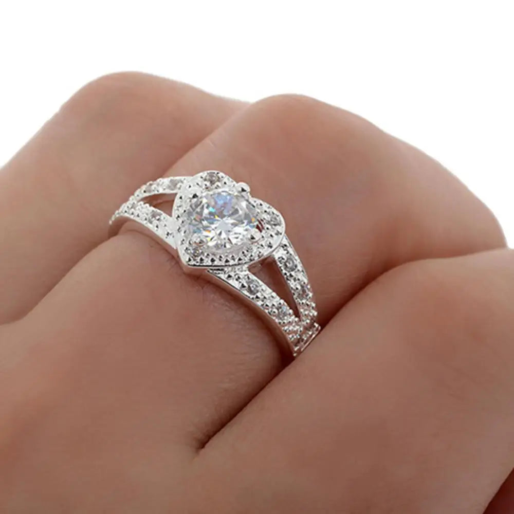 925 Sterling Silver Crystal Love Heart Shaped Ring – Women’s Bridal and Wedding Jewelry